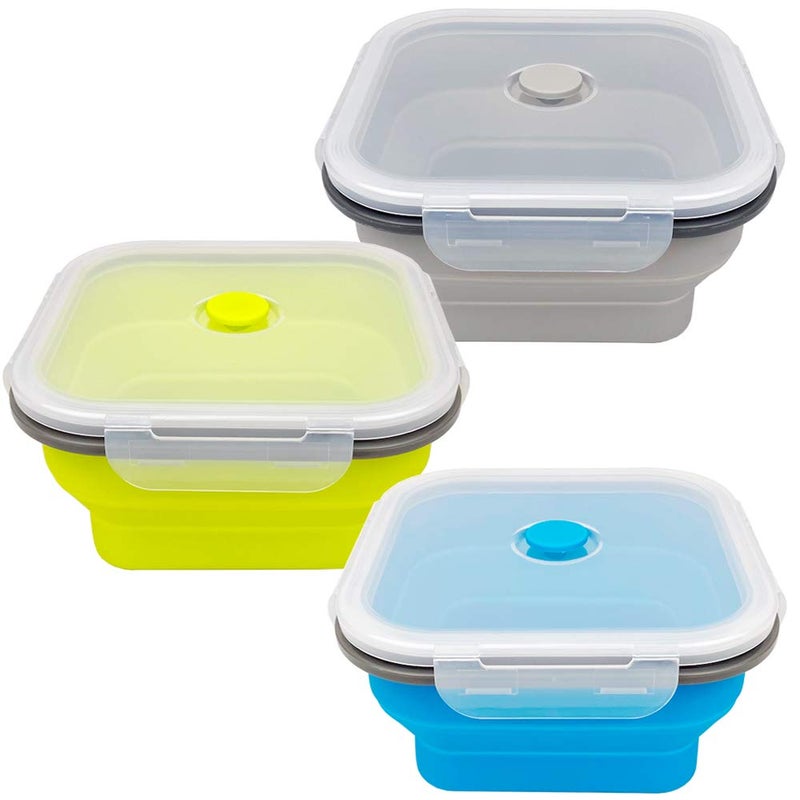 CARTINTS Large 1200ml Collapsible Bowls with Lids Silicone Camping Bowls, with Airtight Lids, Microwave and Freezer Safe, Set of 3 - Image 1